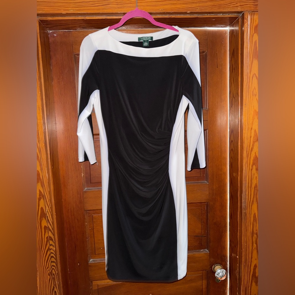 Lauren Ralph Lauren Black and White 3/4 Sleeve Dress